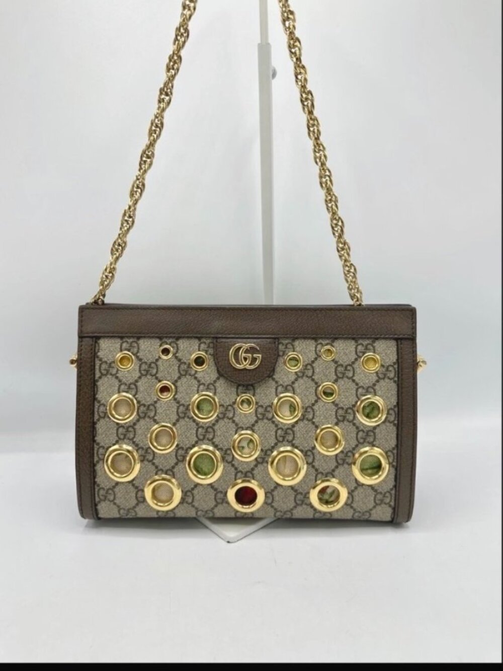 Gucci Ophidia Grommet Clamshell Small Shoulder Bag in GG Supreme Canvas